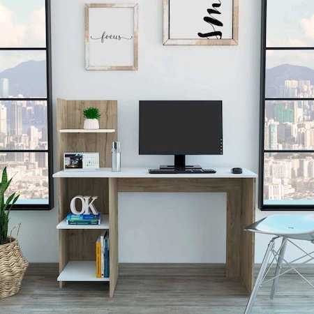 Homeroots Modern Natural & White Computer Desk 403837